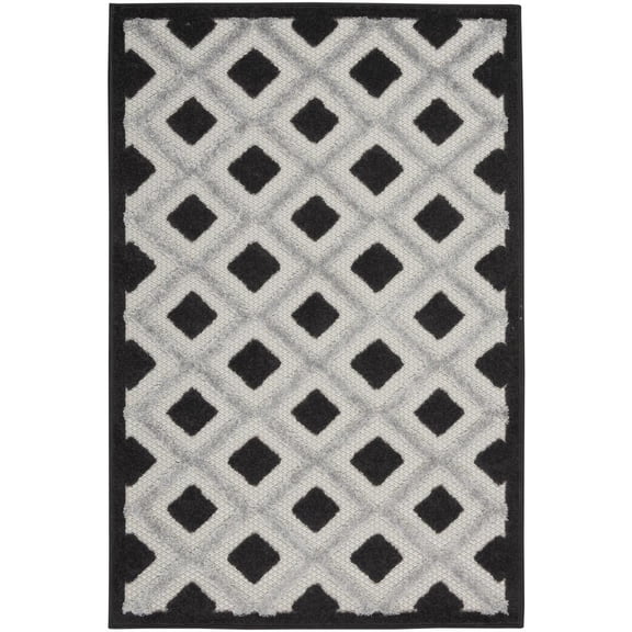 3' X 4' Black And White Gingham Non Skid Indoor Outdoor Area Rug