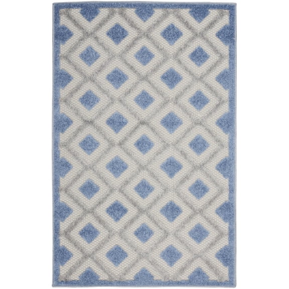 HomeRoots 479433 3 x 4 ft. Blue & Gray Gingham Non Skid Indoor & Outdoor Rectangle Area Rug
