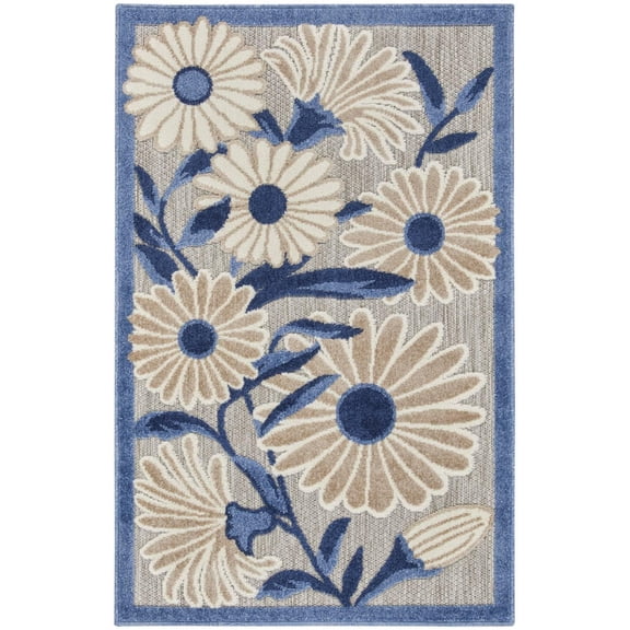 HomeRoots 527642 3 x 4 ft. Floral Power Loom Area Rug Blue & Orange