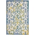 thumbnail image 1 of 3' X 4' Ivory And Blue Damask Non Skid Indoor Outdoor Area Rug, 1 of 6