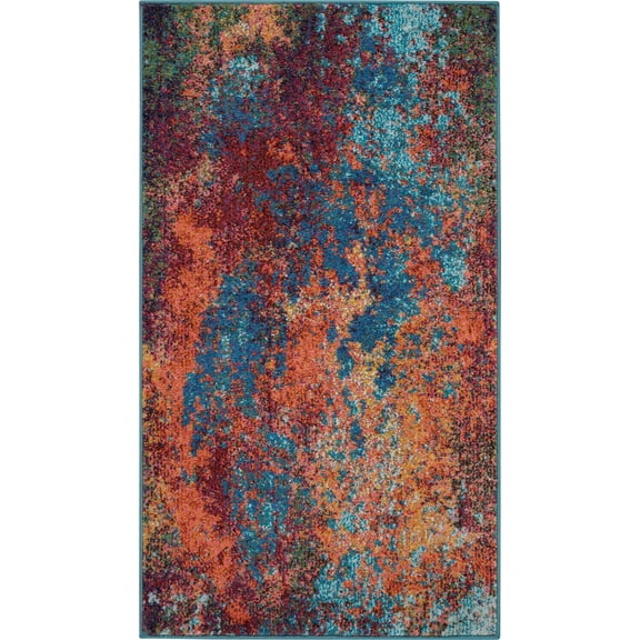 HomeRoots 480169 3 x 5 ft. Blue & Orange Atlantic Abstract Power Loom Non Skid Area Rug