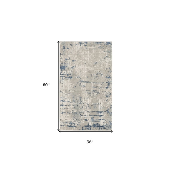 3' X 5' Blue and Gray Abstract Power Loom Area Rug