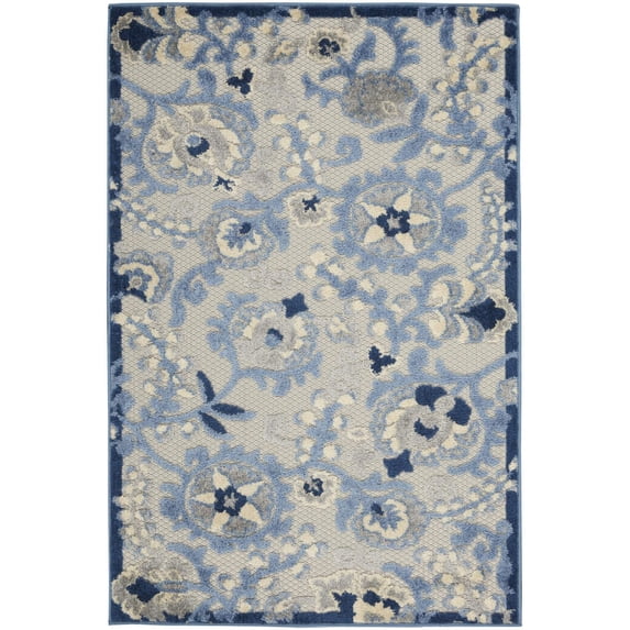 HomeRoots 521654 3 x 5 ft. Blue & Gray Floral Power Loom Rectangle Area Rug
