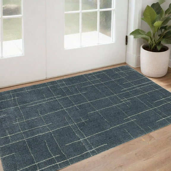 HomeRoots 3' X 5' Blue And Gray Geometric Power Loom Area Rug