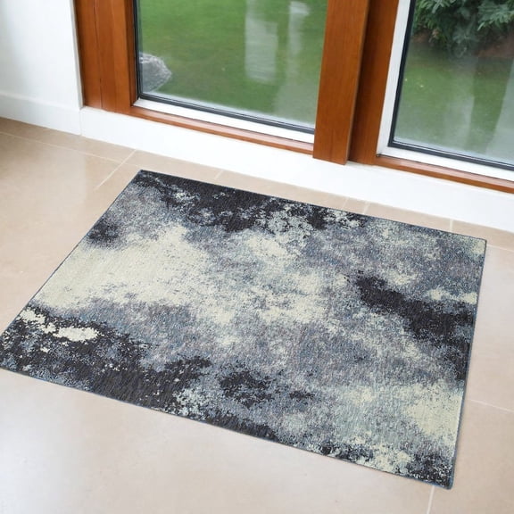 3' X 5' Navy And Ivory Abstract Power Loom Stain Resistant Area Rug