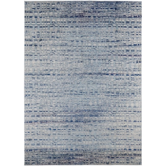3' X 5' Blue And Ivory Abstract Power Loom Stain Resistant Area Rug