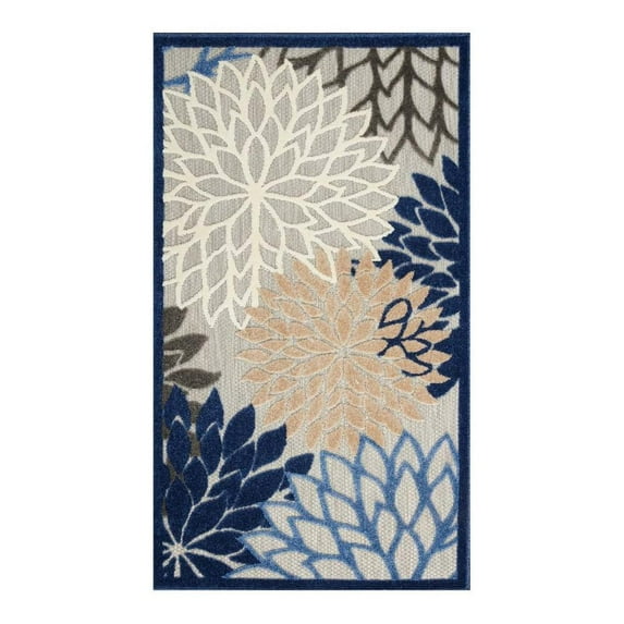 3' X 5' Blue Floral Non Skid Indoor Outdoor Area Rug