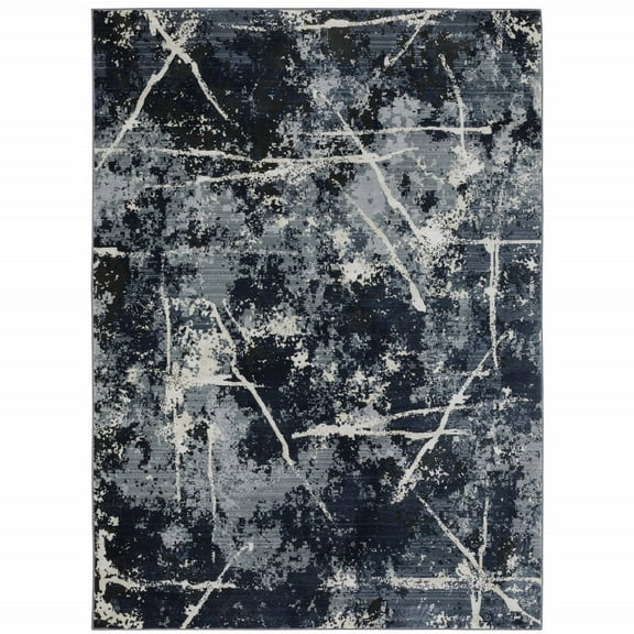 HomeRoots 3' X 5' Blue Grey And Beige Abstract Power Loom Stain Resistant Area Rug