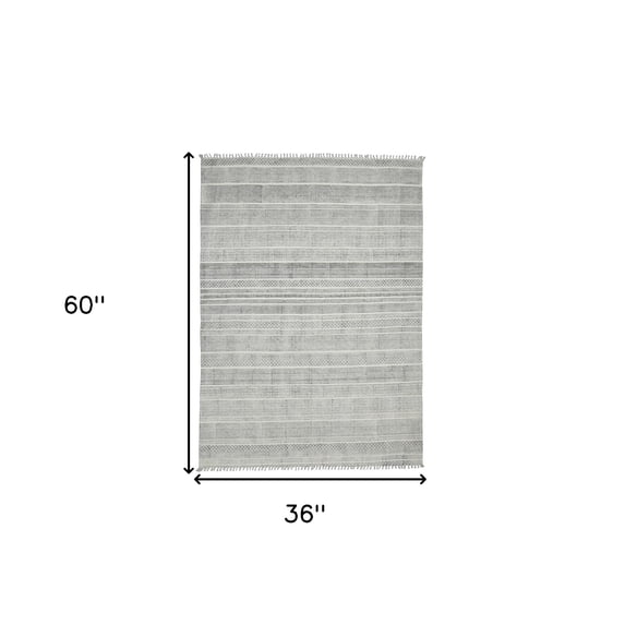 3' X 5' Charcoal Geometric Flatweave Handmade Distressed Area Rug