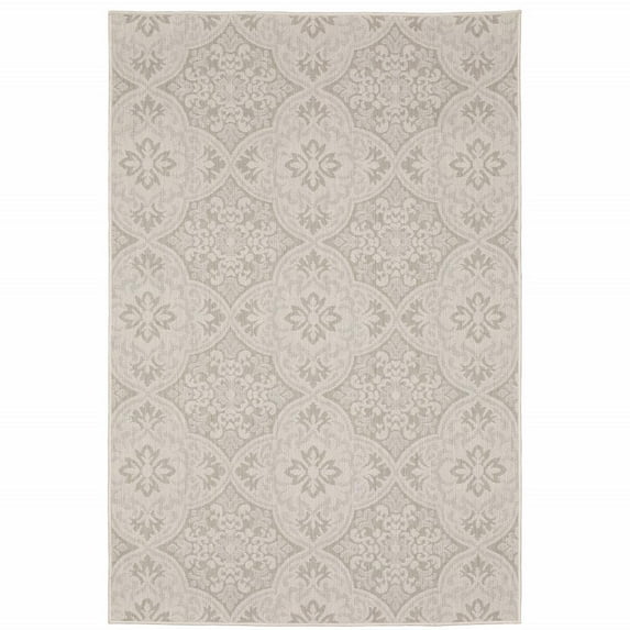 3' X 5' Ivory Floral Stain Resistant Indoor Outdoor Area Rug