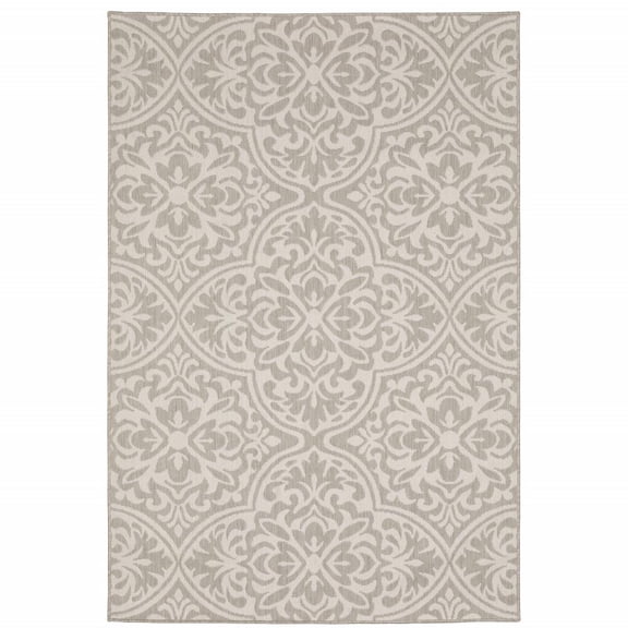 3' X 5' Grey Floral Stain Resistant Indoor Outdoor Area Rug