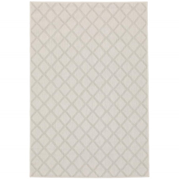 HomeRoots 507782 3 x 5 ft. Ivory Geometric Stain Resistant Indoor & Outdoor Rectangle Area Rug