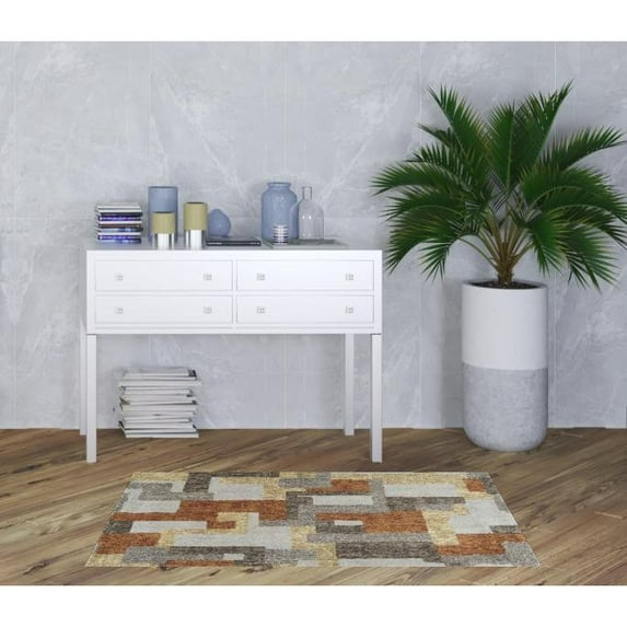 3' X 5' Grey And Brown Geometric Area Rug