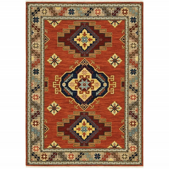 HomeRoots 3' X 5' Red Blue And White Oriental Power Loom Area Rug