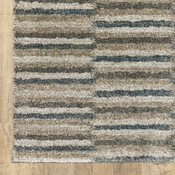 3' X 5' Teal Blue Grey And Tan Geometric Power Loom Stain Resistant Area Rug