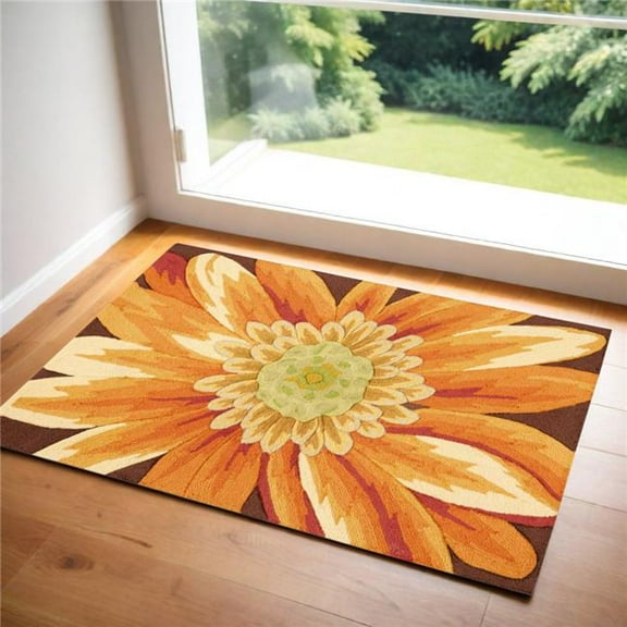 HomeRoots 552655 3 x 4 ft. Floral Hand Carved Handmade Rectangle Area Rug, Brown, Orange & Yellow