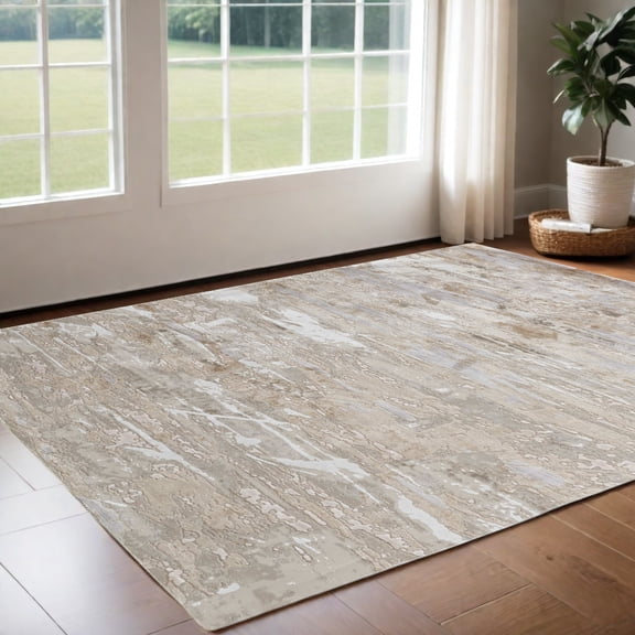 HomeRoots 567310 3 x 5 ft. Abstract Power Loom Worn Faded Rectangle Area Rug, Ivory, Gray & Tan
