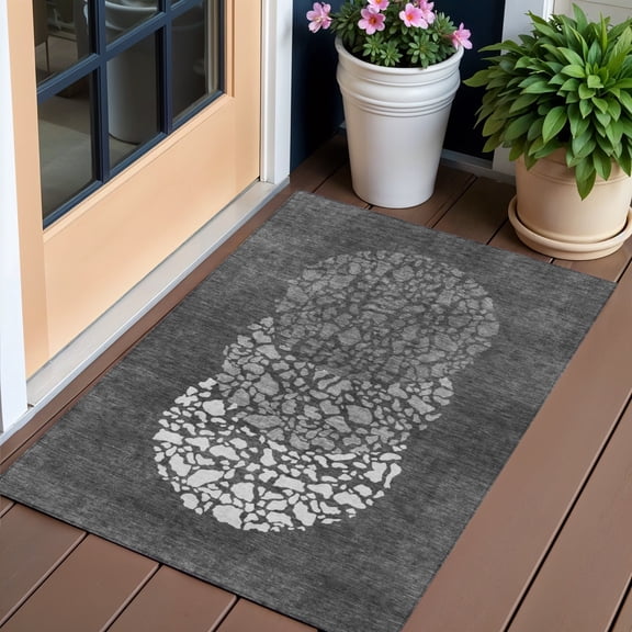 HomeRoots 579793 3 x 5 ft. Abstract Washable Indoor & Outdoor Rectangle Area Rug, Charcoal, Gray & Silver