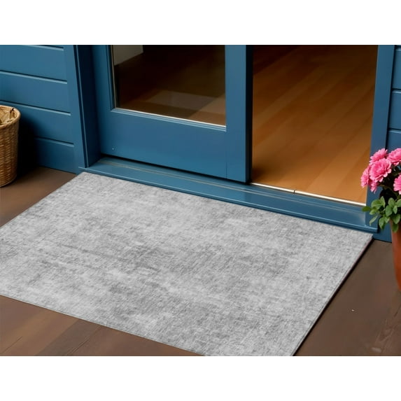 HomeRoots 580256 3 x 5 ft. Abstract Washable Indoor & Outdoor Rectangle Area Rug, Gray, Silver & Charcoal