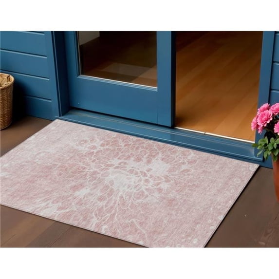 HomeRoots 580118 3 x 5 ft. Abstract Washable Indoor & Outdoor Rectangle Area Rug, Pink, Blush & Ivory