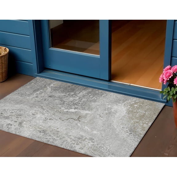 3' X 5' Silver Gray And Taupe Abstract Washable Indoor Outdoor Area Rug