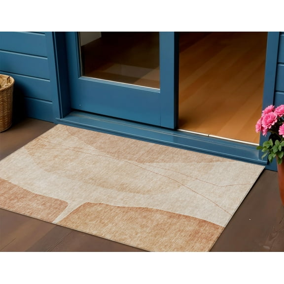 3' X 5' Terra Cotta Orange And Copper Abstract Washable Indoor Outdoor Area Rug