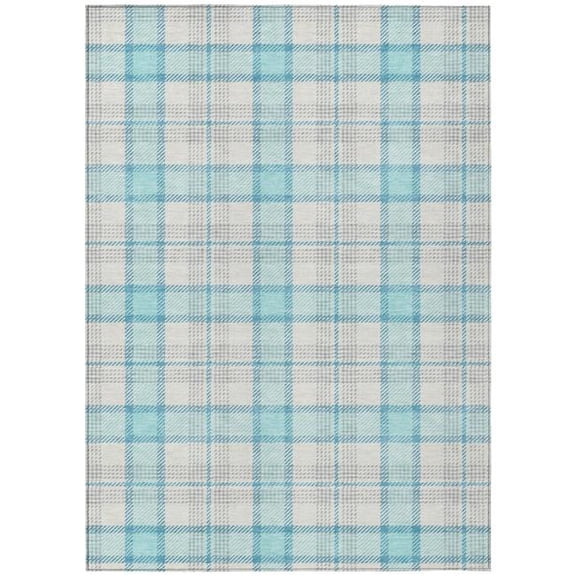 HomeRoots 601314 3 x 5 ft. Aqua & Gray Plaid Washable Indoor & Outdoor Rectangle Area Rug