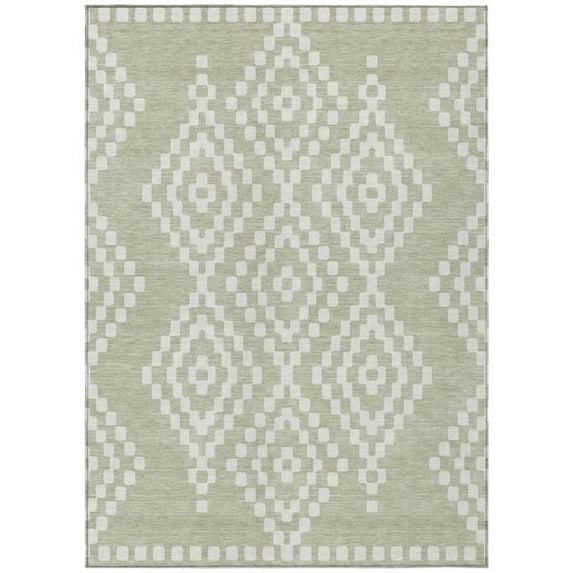 HomeRoots 592599 3 x 5 ft. Artichoke Green & Ivory Geometric Washable Indoor & Outdoor Rectangle Area Rug