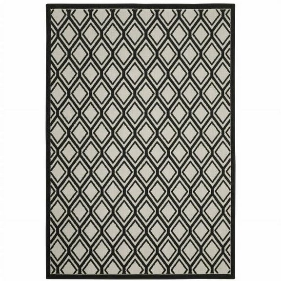 HomeRoots  3 x 5 ft. Beige Geometric Stain Resistant Indoor & Outdoor Rectangle Area Rug - Beige and Black - 3 x 5 ft.