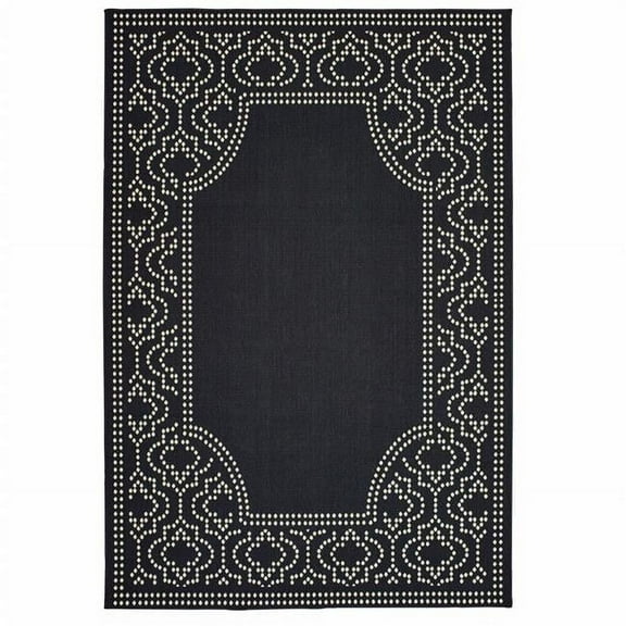 HomeRoots  3 x 5 ft. Black Stain Resistant Indoor & Outdoor Rectangle Area Rug - Black and Ivory - 3 x 5 ft.