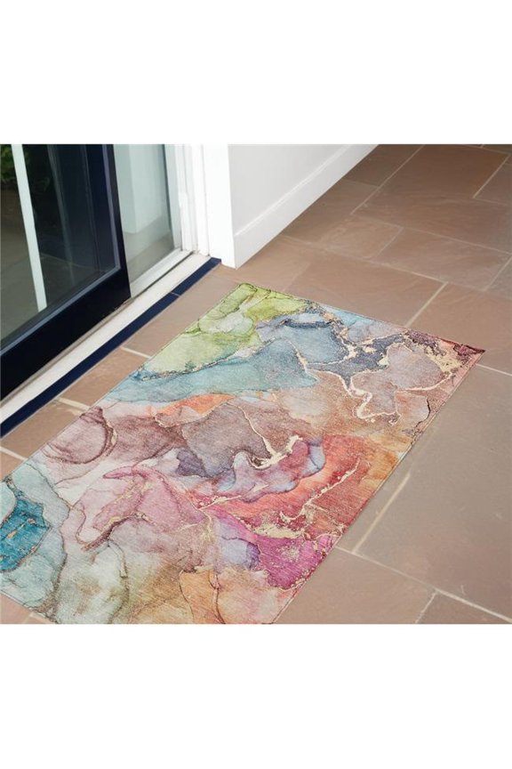 559171 3 x 5 ft. Blue Abstract Washable Non Skid Indoor Outdoor Rectangle Machine Woven Area Rug