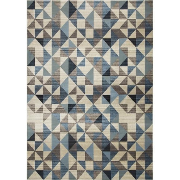 HomeRoots 3 x 5 ft. Blue & Beige Nested Diamonds Modern Area Rug - Blue - 3 x 5 ft.