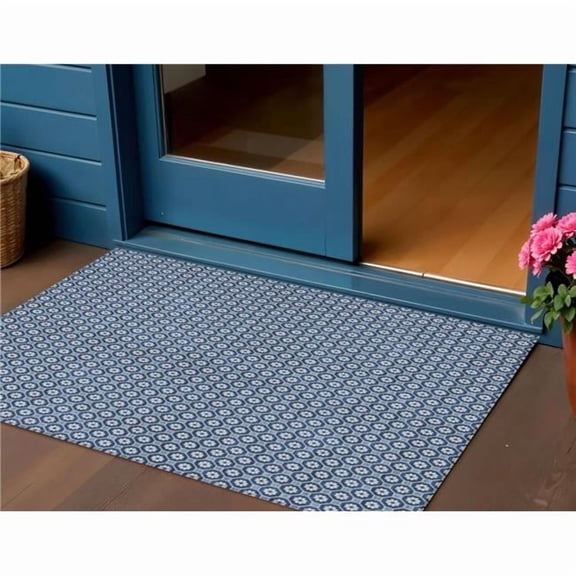 HomeRoots 610642 3 x 5 ft. Blue & Sky Blue Floral Washable Indoor & Outdoor Rectangle Area Rug