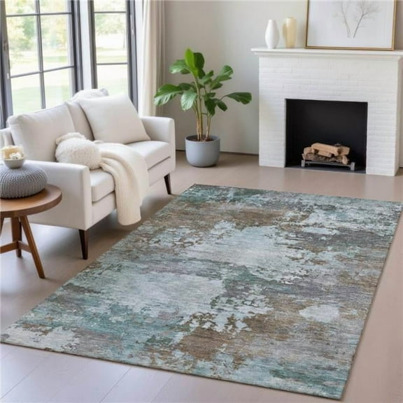 HomeRoots 630717 3 x 5 ft. Brown & Blue Abstract Washable Indoor & Outdoor Rectangle Area Rug