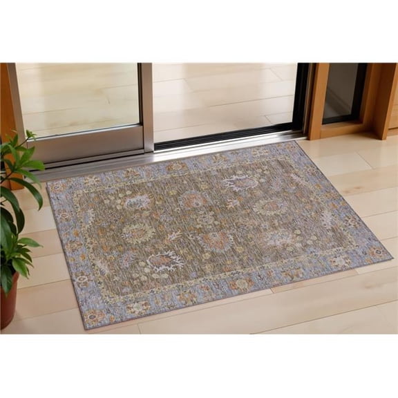 HomeRoots 631611 3 x 5 ft. Brown & Lavender Floral Washable Indoor & Outdoor Rectangle Area Rug