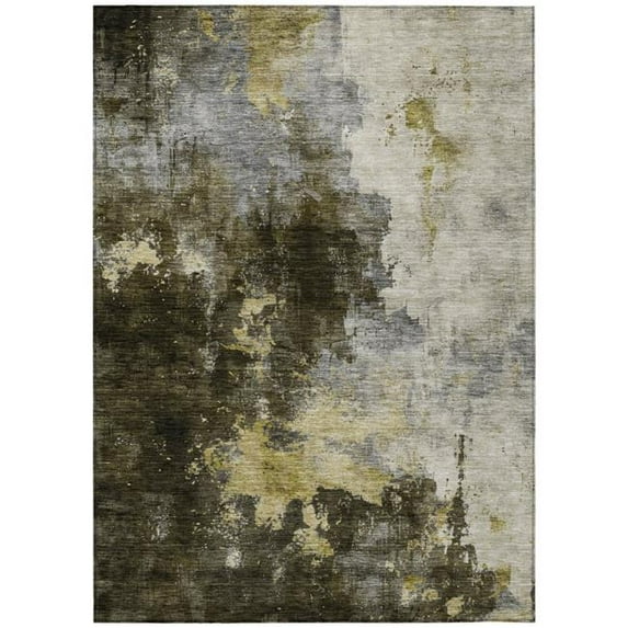 HomeRoots 603041 3 x 5 ft. Brown Light Gray & Black Abstract Washable Indoor & Outdoor Rectangle Area Rug