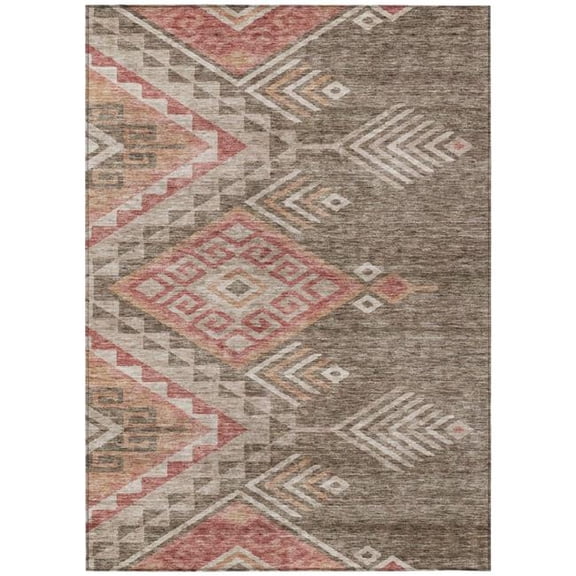 HomeRoots 603533 3 x 5 ft. Brown & Terra Cotta Southwestern Washable Indoor & Outdoor Rectangle Area Rug