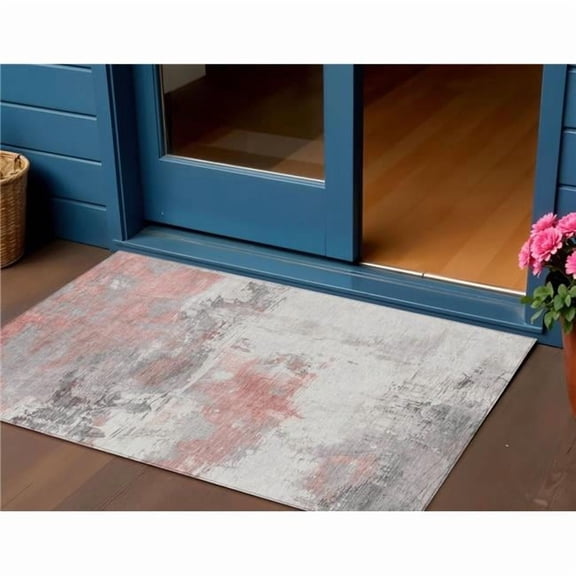 HomeRoots 617716 3 x 5 ft. Coral & Gray Abstract Washable Indoor & Outdoor Rectangle Area Rug