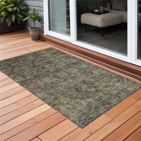 HomeRoots 563802 3 x 5 ft. Dark Moss Green & Gray Oriental Washable Non Skid Indoor Outdoor Rectangle Machine Woven Area Rug