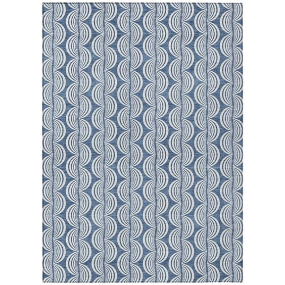 HomeRoots 601548 3 x 5 ft. Denim Blue & Ivory Ogee Washable Indoor & Outdoor Rectangle Area Rug