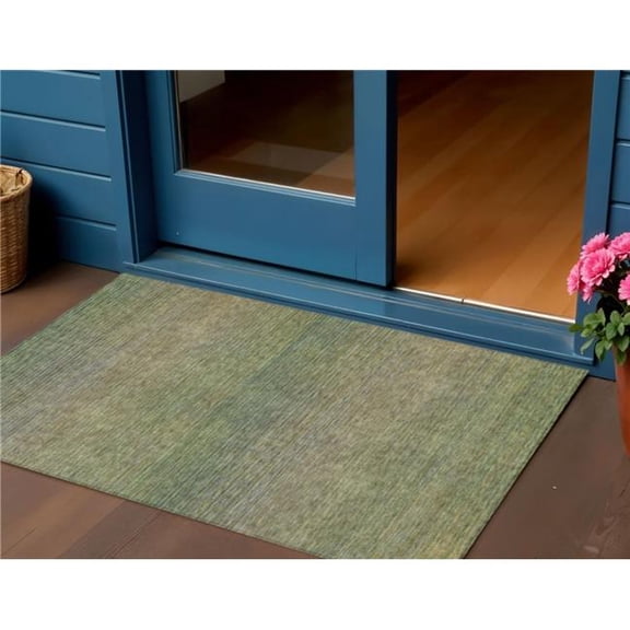 HomeRoots 608807 3 x 5 ft. Fern Green Striped Washable Indoor & Outdoor Rectangle Area Rug