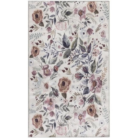 HomeRoots 546009 3 x 5 ft. Floral Power Loom Washable Non Skid Rectangle Area Rug - Pink & Ivory