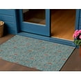 thumbnail image 1 of 3' X 5' Teal Blue Brown And Taupe Floral Washable Indoor Outdoor Area Rug, 1 of 5