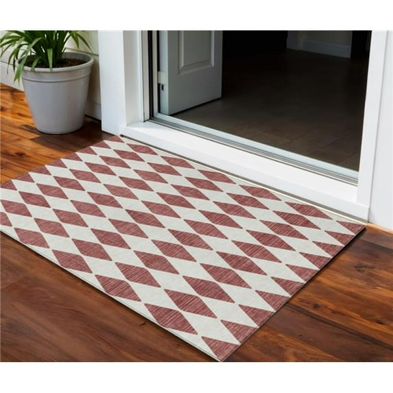 HomeRoots 577025 3 x 5 ft. Geometric Washable Indoor & Outdoor Rectangle Area Rug, Burgundy