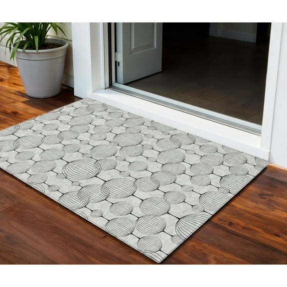 HomeRoots 583678 3 x 5 ft. Geometric Washable Indoor & Outdoor Rectangle Area Rug, Graphite, Gray & Silver