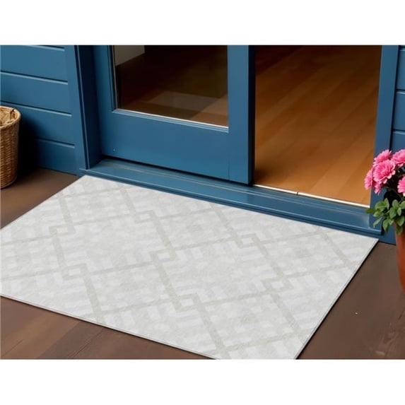 HomeRoots 578394 3 x 5 ft. Geometric Washable Indoor & Outdoor Rectangle Area Rug, Ivory, Beige & Tan