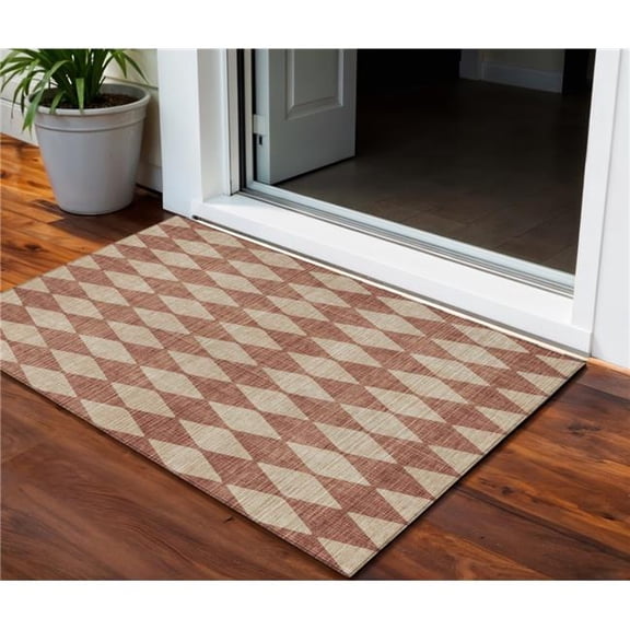HomeRoots 577079 3 x 5 ft. Geometric Washable Indoor & Outdoor Rectangle Area Rug, Orange & Copper