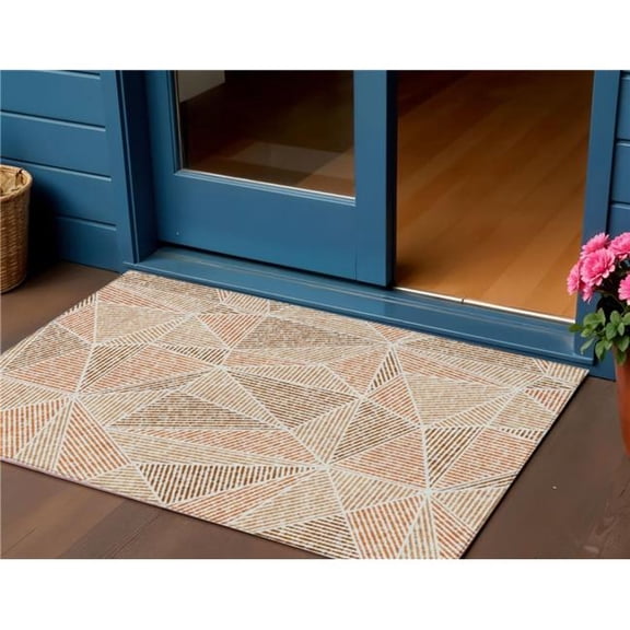 HomeRoots 578562 3 x 5 ft. Geometric Washable Indoor & Outdoor Rectangle Area Rug, Terra Cotta, Beige & Salmon