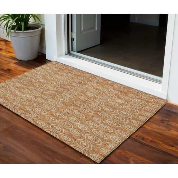 HomeRoots 583396 3 x 5 ft. Geometric Washable Indoor & Outdoor Rectangle Area Rug, Terra Cotta, Copper & Beige