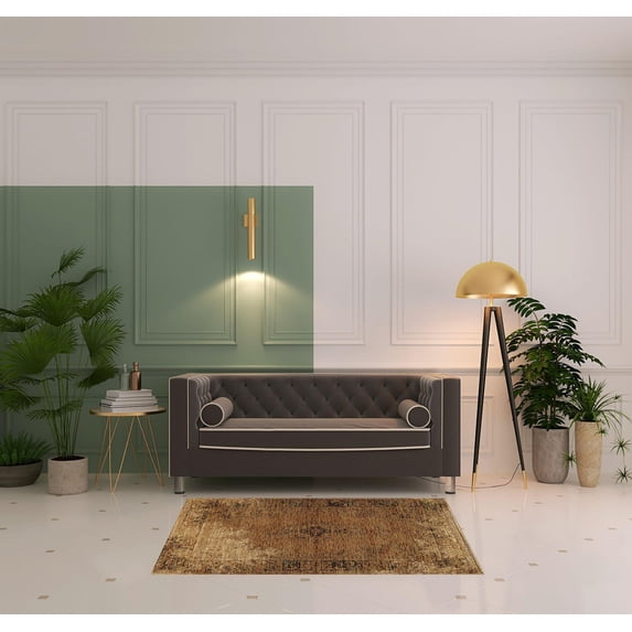 3' X 5' Gold And Brown Oriental Power Loom Stain Resistant Area Rug